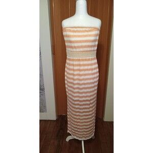 Pniina coral white stripe sun dress Small